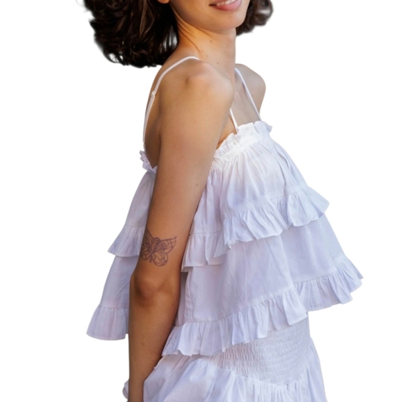 HT360 Collection White Cotton Ruffle 2-Piece Set – Camisole & Tiered Mini Skirt - Picture 14 of 17